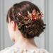 BETITETO Red Crystal Bridal Hair Piece with Comb Gold Vine Flower Hair Accessories for Wedding Women Girls