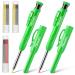 Hiboom 2 Pack Solid Carpenter Pencils with Pencil Cap and 18 Refills Long Nose Deep Hole Mechanical Pencil Marker Scribe Tool with Built-in Sharpener for Construction Woodworking Architect (Green)