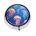 Jellyfish Jellies Portable Metal Pill Box Round Mini 3-Compartment Plastic Insert hinged Fastening Design Suitable for Small Pills Must-Have for Travel Black