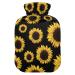 Hot Water Bottles with Cover Black Sunflowers Hot Water Bag for Pain Relief Headache Heating Bag 2 Liter