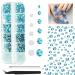 ALOCIAM 2200pcs Crystal Nail Rhinestones SS5-SS12 Crystal Nail Rhinestones Large Water Blue Nail Diamond DIY Nail Decorations Water Blue for DIY Decorations 1HRZ-Water Blue