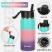 Kids Water Bottle with Straw 16oz BPA-Free Leakproof Stainless Steel Sport Water Bottle with 2 Lids Includes 100pcs Toddler Insulated Water Bottle Stickers for Boys and Girls School Greenpurplepink - Buy Online on GoSupps.com