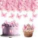 TIESOME 48 Pcs Edible Butterflies for Cake Decorating Vivid Butterfly Cake Topper Butterfly Cupcake Decorating for Wedding Birthday Anniversary Flower Themed Party Decorating Princess Games(Pink)