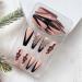 24 Pcs Long Coffin Black French Tip Press on Nails with Silver Snake Rhinestone - Exquisite Acrylic False Nails for Manicure Decoration - Buy Online on GoSupps.com