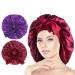 Arqumi Silk Bonnet 2PCS Large Silk Hair Wrap for Sleeping Adjustable Satin Bonnet Hair Bonnet Sleep Cap with Elastic Stay On Head for Long Curly Thick Black Hair for Women Hair Care Purple&Wine Red A (2PCS) Purple & Wine Red