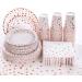 201 PCS Disposable Plates Rose Gold Party Supplies Polka Dots Paper Plates include 50 Dinner Plates 50 Dessert Plates 50 Napkins 50 Cups 1 Plastic Tablecloth for Baby Shower Wedding Birthday