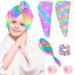 Microfiber Hair Towel Wrap Set for Kids 2 Pack Rapid Drying Hair Towel with Button Hair Turbans for Wet Hair Wraps Head Towel Wrap for Women and Girls Contains Hair Brush and Face Washing Wristbands