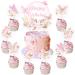Butterfly Happy Birthday Cake Toppers Set 24 Pcs Butterfly Cupcake Picks with 1 Pc Pink Boho Cake Topper Girls Birthday Party Decorations Supplies