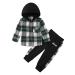 Naiyafly Toddler Boys Clothes Set Kids Long Sleeve Hoodie Plaid Sweatshirt Tops + Pants Outfit Set Children Hooded Button Down Shirts Bottom Tracksuit Boys School Playsuit 2-3 Years Green Plaid