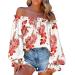 Yunyahe Pullover Women's Hoodie Women's Casual One Word Collar Off Shoulder Print Long Sleeve Blouse T-Shirt Top Women's Pullover Autumn Pullover Women's Winter White XXL