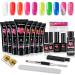 TopDirect Poly Gel Nail Kit 8 Colours Neon Extension Gel 15 ml with Gold & Silver Liner Gel Polish 100 False Nail Tips Base Top Coat Slip Solution Poly Gel Nail Kits Full Set for Beginners
