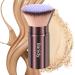 Makeup Brush Kabuki Face Brushes Retractable Travel Blush Brush Portable Flawless for Foundation Powder Blush Bronzer Buffing Liquid Cream Cruelty Free with Cover(Flat-Head)