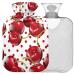 Naanle polka dots cherry hot water bottle with reference transparent hot water bottle 1l heat bottle for bed hand feet warmer pain relief warmth and cold therapy
