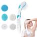 KLT Electric Shower Brush USB Chargeing Electric Long Handle Rotating Bath & Body Brushes  5 Replaceable Brush Heads  IPX7 Waterproof  Exfoliating Kit  Body Facial Cleaning Massage-English Manual