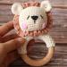 Yieur crocheted baby bass gray pink lion baby crochet wood gripping 12cm baby things bite ring gift for birth wooden ring wooden toys handmade young and girl (lion-pink)