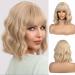 Esmee Short Wave Blonde Bob Wigs With Bangs Shoulder Length Wig Curly Wavy Synthetic Cosplay Wigs for Women-12 Inches Blonde 12 Inch (Pack of 1)