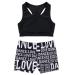 KKmeter Kids Girls 2pcs Dance Outfit Racer Back Crop Top with Shorts Clothing Sets for Sport Gymnastic Dancing Swimming Black 10-12