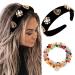 Coridy Black Baroque Headband Pearl Rhinestones Hairband with Beaded Hair Ties Handmade Velvet Hair Hoop Wide Head Band for Women (Elegant)