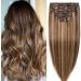 Clip in Extensions real hair thick double dormer 8pcs 18 clips hair extension real hair extensions clip in (40cm-1330g #4/27 medium brown/dark blonde)