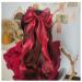 Allereya Vintage Long Silk Bow Hair Clip Barrette Ribbon Mesh Bow Head Clip Headwear Red Chiffon Bowknot Headpieces Silk Bow Hair Accessories for Women and Girls (Red)