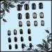 Black Curve Line Press on Nails - Glossy Black Medium Square False Nails with Dark Vine Design & Rhinestones | 24Pcs Gel Glue On Acrylic Manicure Art for Women & Girls - Buy Online on GoSupps.com