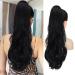 Sofeiyan Long Wavy Drawstring Ponytail Extension 24 Inch Clip in Ponytail Hair Pieces Synthetic Natural Curly Ponytail Hair Extensions Hairpieces for Women Daily Use Off Black