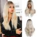 Esmee 26 Inches Long Blonde Wig with Bangs Natural Synthetic Hair Ombre Blonde Wavy Wig with Dark Roots for Women Daily Party Cosplay Wear