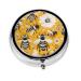 Cute Little bee Portable Metal Pill Box Round Mini 3-Compartment Plastic Insert hinged Fastening Design Suitable for Small Pills Must-Have for Travel