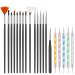 Nail art brush acrylic nail art brush diy nail art drawing tool for salon home use 15 pieces black brush 5 pieces puncture pen
