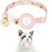 Airtag Cat Collar, JXFUKAL Kitten Collar Breakaway with Silicone Airtag Holder, Bells & Flower Charm for Girl Cats Boy Cats Small Dogs Pink