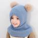 Baby Balaclava Knitted Hood with Double Pom Pom Design - Cute Small Bear Winter Hat for Boys and Girls - One Size - Buy Online on GoSupps.com