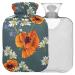 NAANLE hot water bottle with reference vintage goose flower poppy flowers Transparent hot water bottle 2l large hot hot water bottle for menstrual cramps pain relief handfoots heat and cold therapy