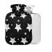 Black Stars Hot Water Bottle with Cover 1 l Small Hot Water Bag for Pain Relief Bed Without Hands and Feet