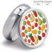 Round Pill Box with Vegetable & Fruit Print - 3 Compartment Portable Metal Pill Organizer - Buy Online on GoSupps.com