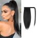 FESHFEN Straight Ponytail Extension Natural Long Ponytails Wrap Around Clip in Pony Tails Hair Piece Synthetic Hairpieces for Women Girls Natural Black 14 inch 14 Inch (Pack of 1) Natural Black 1#-Wrap Around