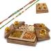 Ghasitaram Gifts Rakhi Gifts for Brothers Wooden 4 Dryfruits Box with 2 Green Beads Rakhis Wooden 4 Dryfruits Box with 2 Rakhis