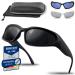 Netrox sunglasses - sports glasses with case and microfiber bag - sunglasses mirrored glass in three colors uv400 protection - fast rave techno sport glasses - women and men - black silver