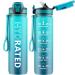 Qlur drinking bottle 1l BPA-free Tritan water bottle with straw drinking bottle sports with a time marking and brush sports bottle for fitness school yoga outdoor (1 bottle) 32oz/1000ml dark blue