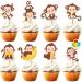 32Pcs Monkey Cupcake Toppers Monkey Baby Shower Party Decorations for Girls Boys Monkey Cake Decorations Monkey Birthday Party Supplies