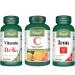 VORST Vitamin D3 + Vitamin K2 120 Vegan Capsules and Vitamin C 200 Chewable Tablets and Iron 45mg 90 Vegan Capsules | Bone Health Combo | (Combo Bundle 3 Bottles)