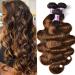UNICE Brown Highlight Body Wave Human Hair Weave 3 Bundles 16 18 20 inch  Brazilian Remy Hair Ombre Blonde Human Hair Wavy Weaves Sew in Piano Color TFB30 16 18 20 Inch Brown Highlight Color