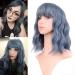FAELBATY Short Bob Blue Wigs With Air Bangs Shoulder Length Women's Wig Curly Wavy Synthetic Cosplay Wig for Girl Halloween Costume Wigs (12" blue color) mix blue