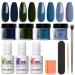 Modelones Dip Powder Nail Kit, 4 Colors Winter Blue Dipping Powder System Liquid Set with 2 in 1 Base & Top Coat Activator for French Nail Art Manicure Salon DIY at Home blue winter