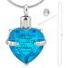 CREATCABIN Heart Cremation Urn Necklace for Ashes Birthstone Crystal Memorial Keepsake Pendant Deep Sky Blue