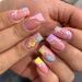 Justotry 24 pieces Coffin nails for gluing with flowers pink French press on nails ballerina artificial nails cute fingernails finger nails medium for women pink & ballerina