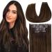 (Happy Mother's Day) PU clip in extensions real hair 45cm 115g seamless balayage darkest brown with light brown extension clip real hair smooth clip in remy real hair brown 18 inch #2/8/2