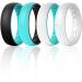 ThunderFit Silicone Wedding Bands for Women, Breathable 2 Layer - 5.5mm Wide - 1.5mm Thick Teal-Black, Black-Teal, White-Teal, Light Teal Glitter-White 6.5 - 7 (17.35mm)