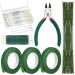 PAXCOO Floral Tape and Floral Wire  Floral Arrangement Kit with Green Floral Tape and Floral Wire  Boutonniere Flower pin  Wire Cutter for Wreath Making Supplies