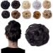 Messy Curly Hair Bun Scrunchy Scrunchie Hair Extensions Wavy Ponytail Hairpieces Donut Chignon Hair Ribbon - Dark Brown(Weight:40g) Thick Dark Brown-2