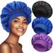 3 Pack Satin Bonnet Silk Bonnet for Sleeping Bonnets for Black Women Hair Bonnet for Sleeping Large Sleep Cap Wide Soft Band Bonnet for Curly Hair Set C